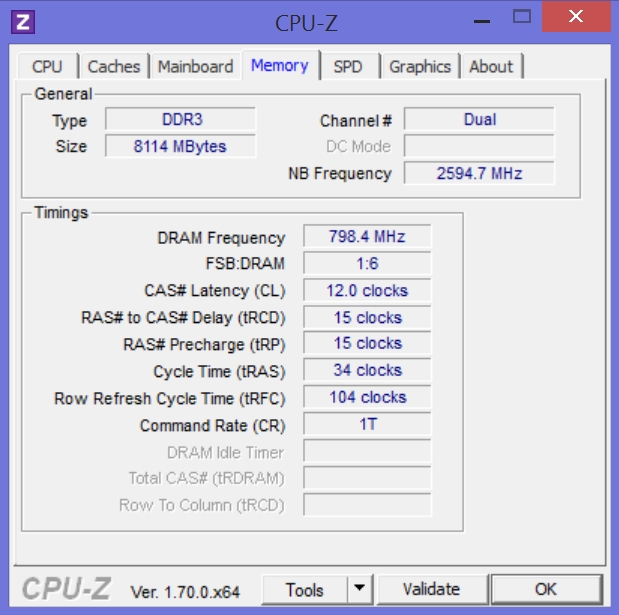 Memory tab in CPU-Z