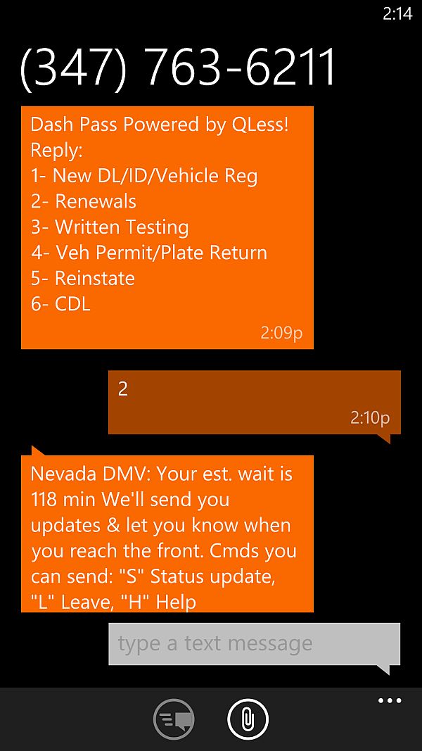 Texts from the Henderson DMV, letting me wait in line without actually being there