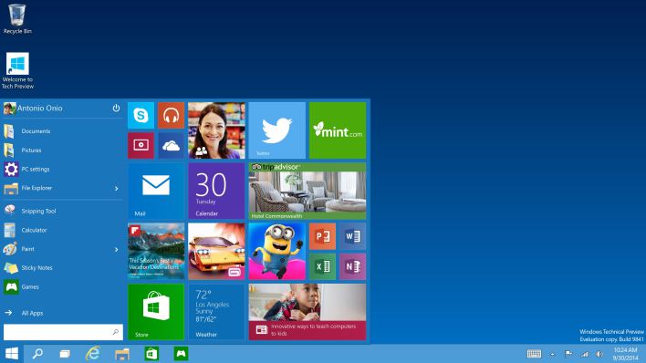 New tile-based Windows 10 start menu (Source: GigaOm)