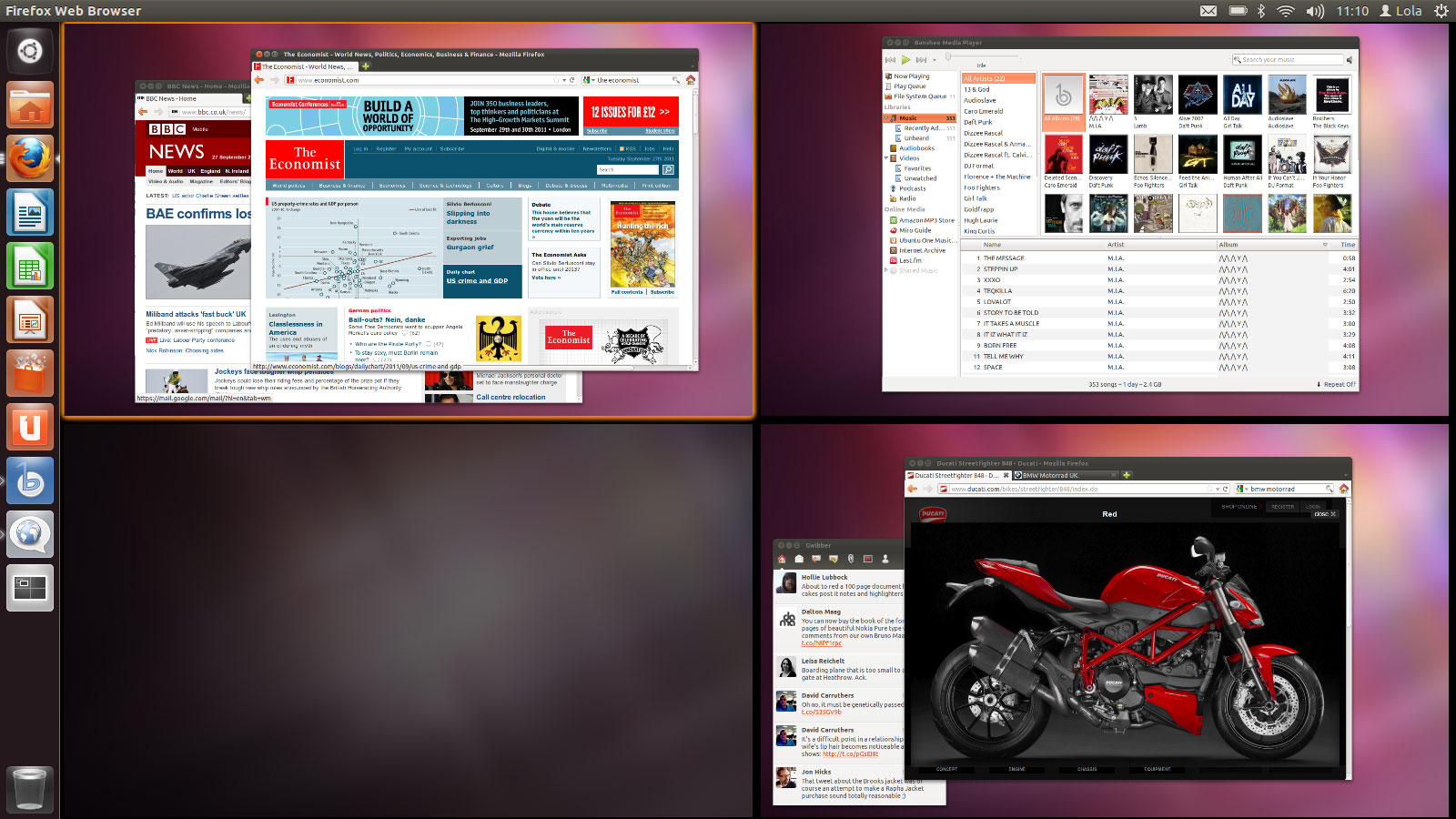 Virtual desktops in Ubuntu Linux (Source: ExtreemeTech)