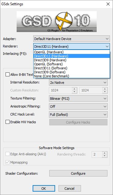 PCSX2 renderer selection and tweaking