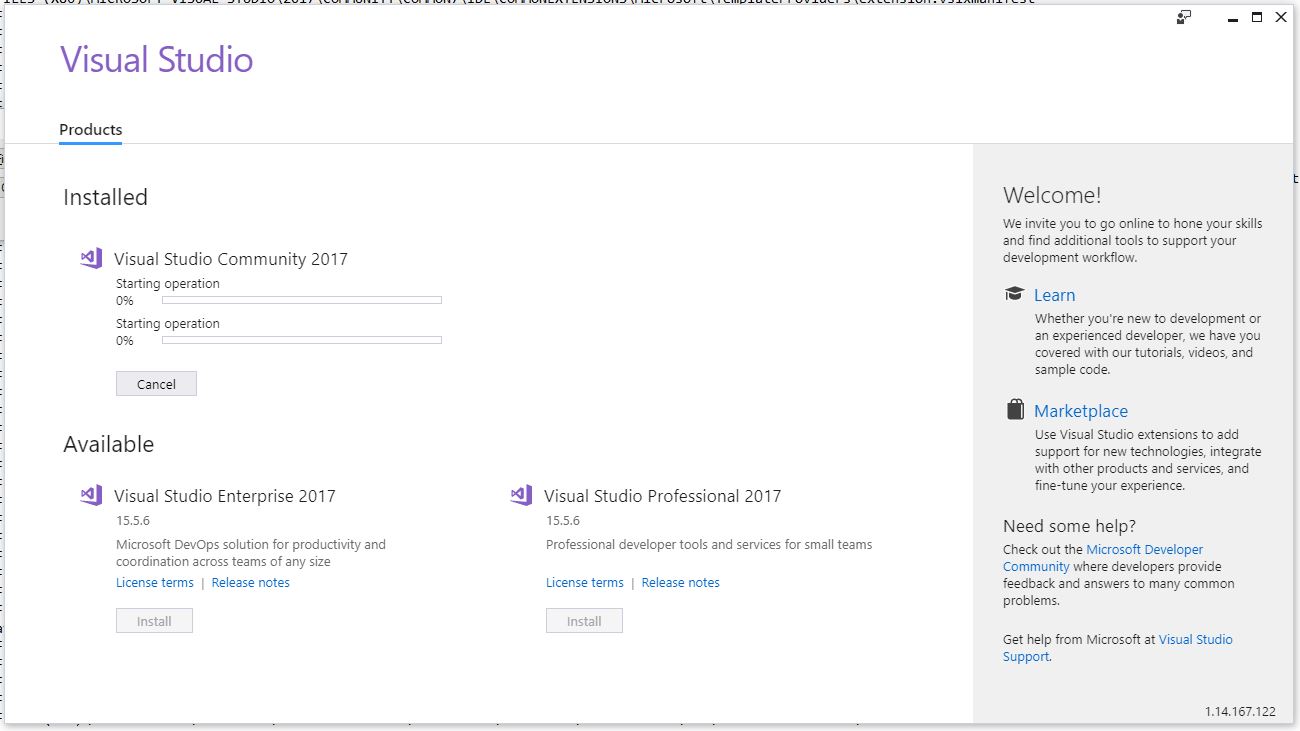 failed to install microsoft visual studio 2017 community